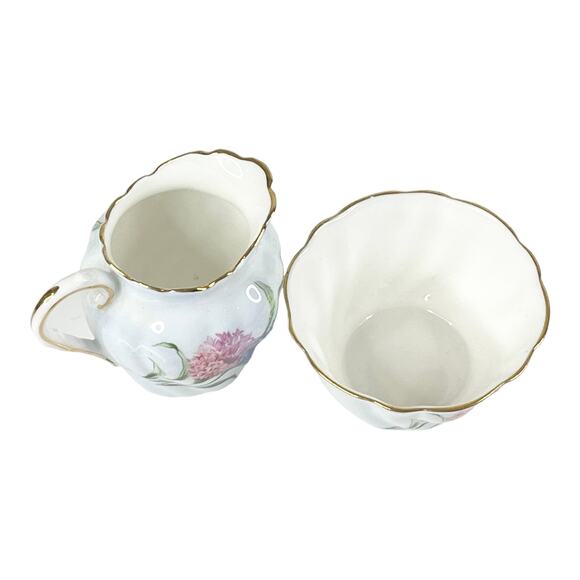 VTG Paragon CREAMER & Open SUGAR BOWL Set Cornflower Pink Blue Flowers Gold Trim - Picture 6 of 9